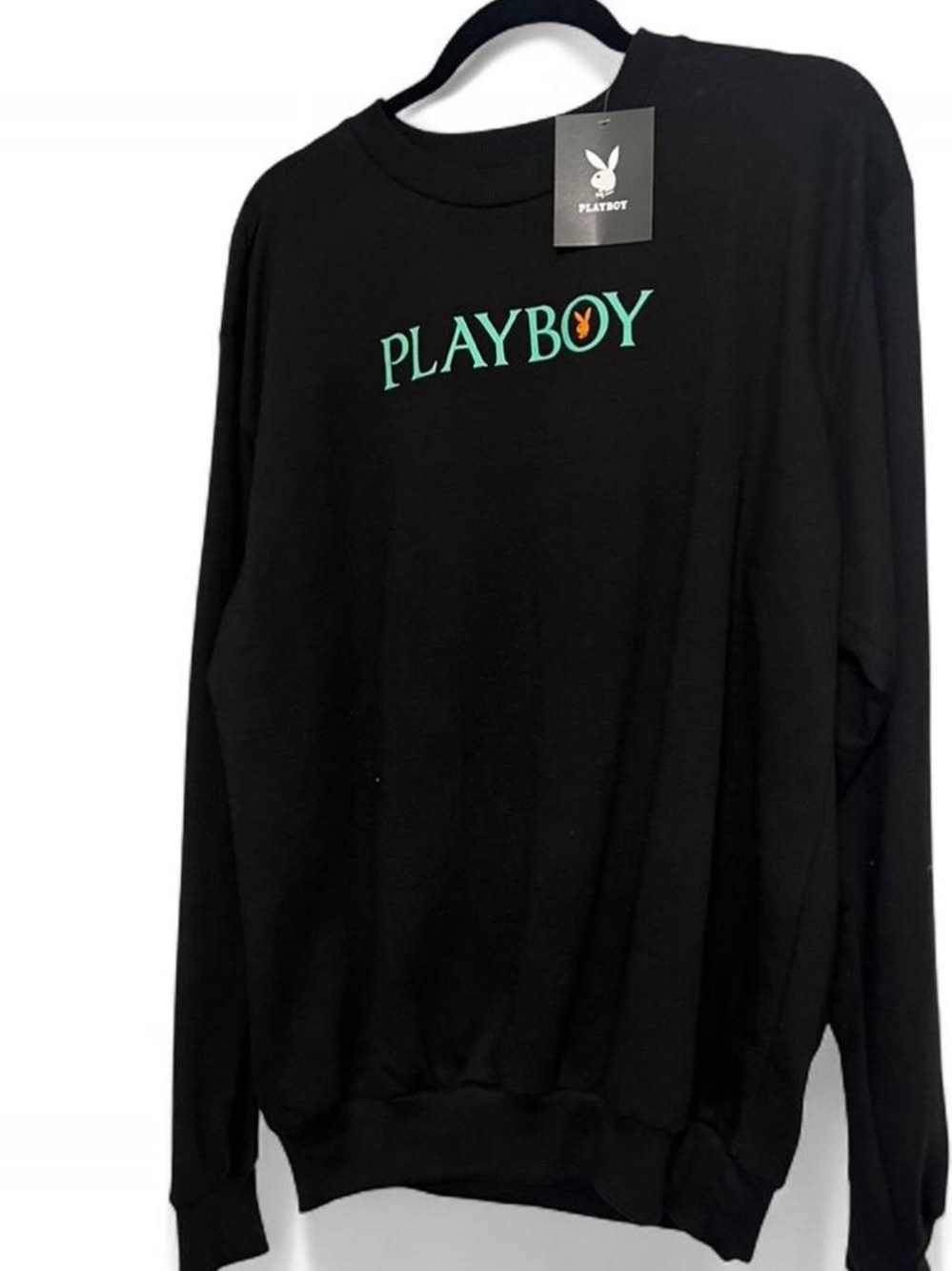 PLAYBOY Black Crewneck Sweater with Teal and Orange Logo